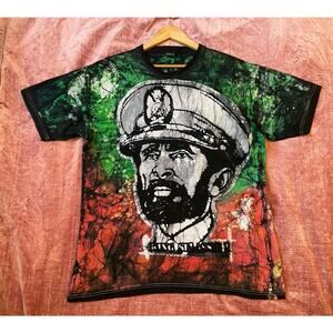 Vintage AOP Batik Haile Selassie Emperor Grail T Shirt Rasta Rap Tee Sz XL 90’s